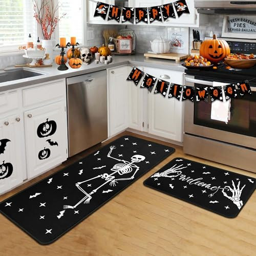 Halloween Kitchen Rugs and Mats for Floor, Halloween Decorations for Home, 2 Pcs Non-Slip Backing Pumpkin Mat, Halloween Decor Holiday Kitchen Rug Sets with Runner (Welcome, 17"x47.2"+17"x30") | Amazon (US)