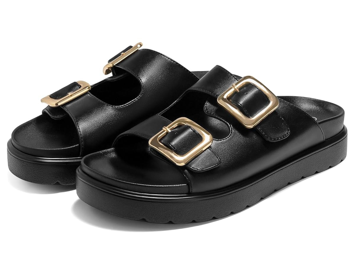 Coutgo Womens Platform Sandals Comfortable Arch Support Slip on Flat Slides Buckle Summer Beach S... | Amazon (US)