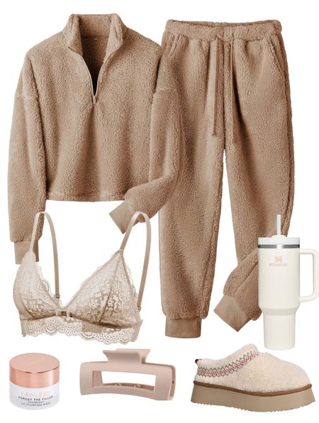 Cozy outfit 
Loungewear 
Lace bra 
Stanley mug 
Amazon 

Winter outfits  
#ltkseasonal
#ltkover40
#ltku 
#LTKshoecrush #LTKfindsunder50 #LTKfindsunder100