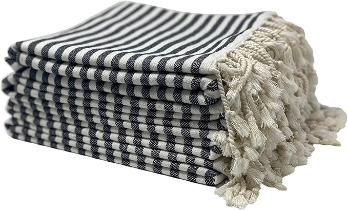 100% Turkish Cotton Peshtemal Towel - Soft, Absorbent, Compact & Stylish. (Set of 4 Black) | Amazon (US)