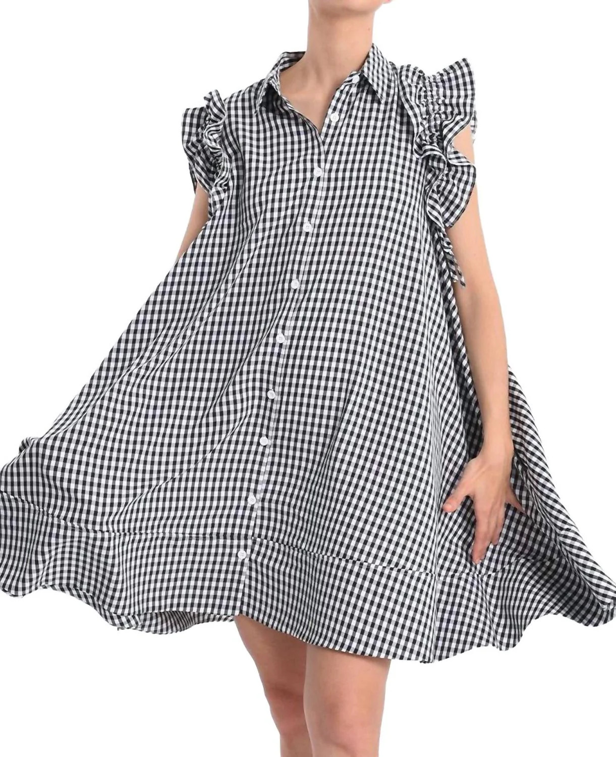 Mini Gingham Shirt Dress In Black-White | Shop Simon
