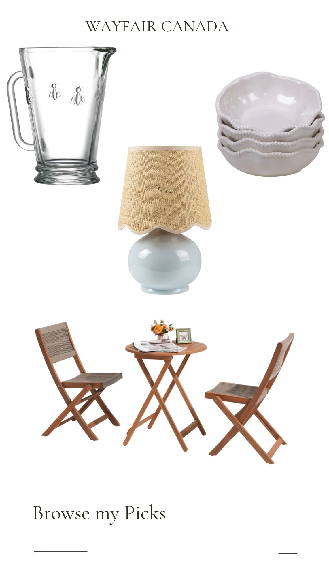 Shop my picks from Wayfair Canada for hosting. Stunning bistro table, gorgeous bowls, tiny kitchen lamp and the perfect pitcher #ad #WayfairCanada  #WayfairCAHome #WayfairCAPartner
