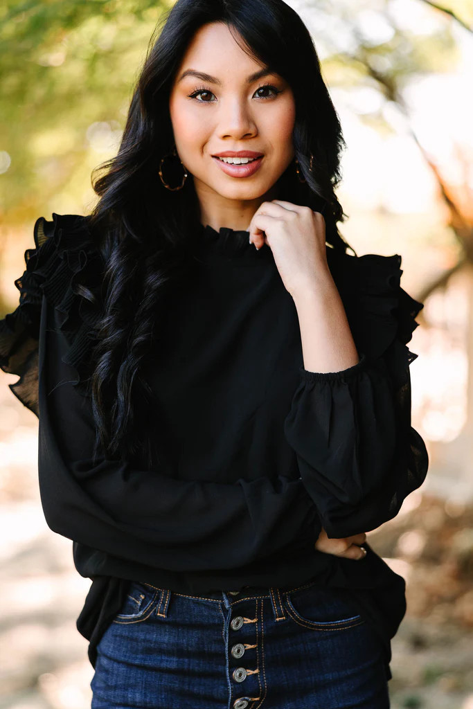 Just Can't Wait Black Ruffled Blouse | The Mint Julep Boutique