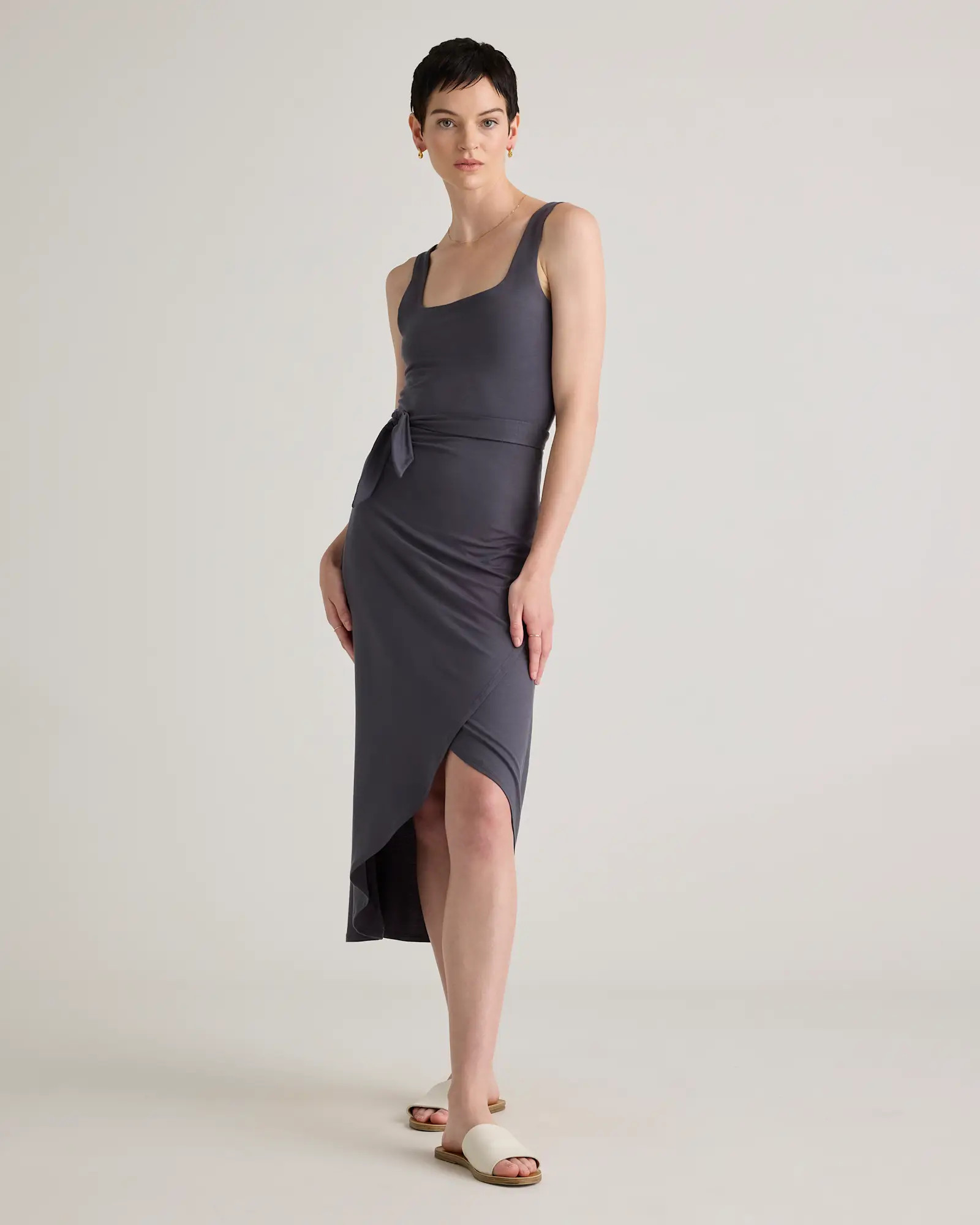 Tencel Jersey Side Tie Midi Dress in Carbon Grey | Quince