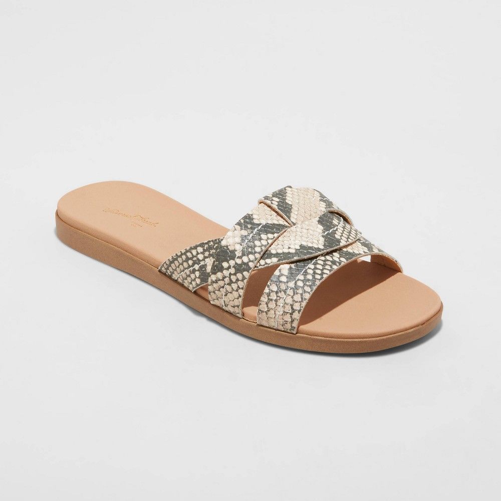 Women's Kenzie Snake Print Slide Sandals - Universal Thread Gray 12 | Target
