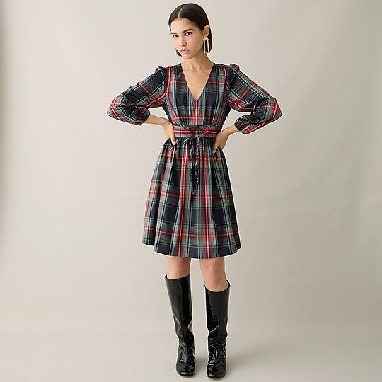 V-neck taffeta mini dress in Stewart tartan | J.Crew US