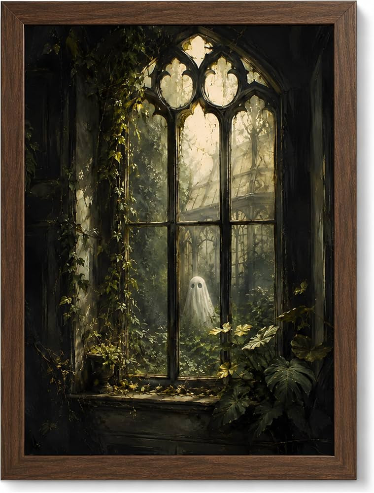 YPDQJW Gothic Ghost Wall Art, Framed Halloween Window Print, 8x10 in | Amazon (US)