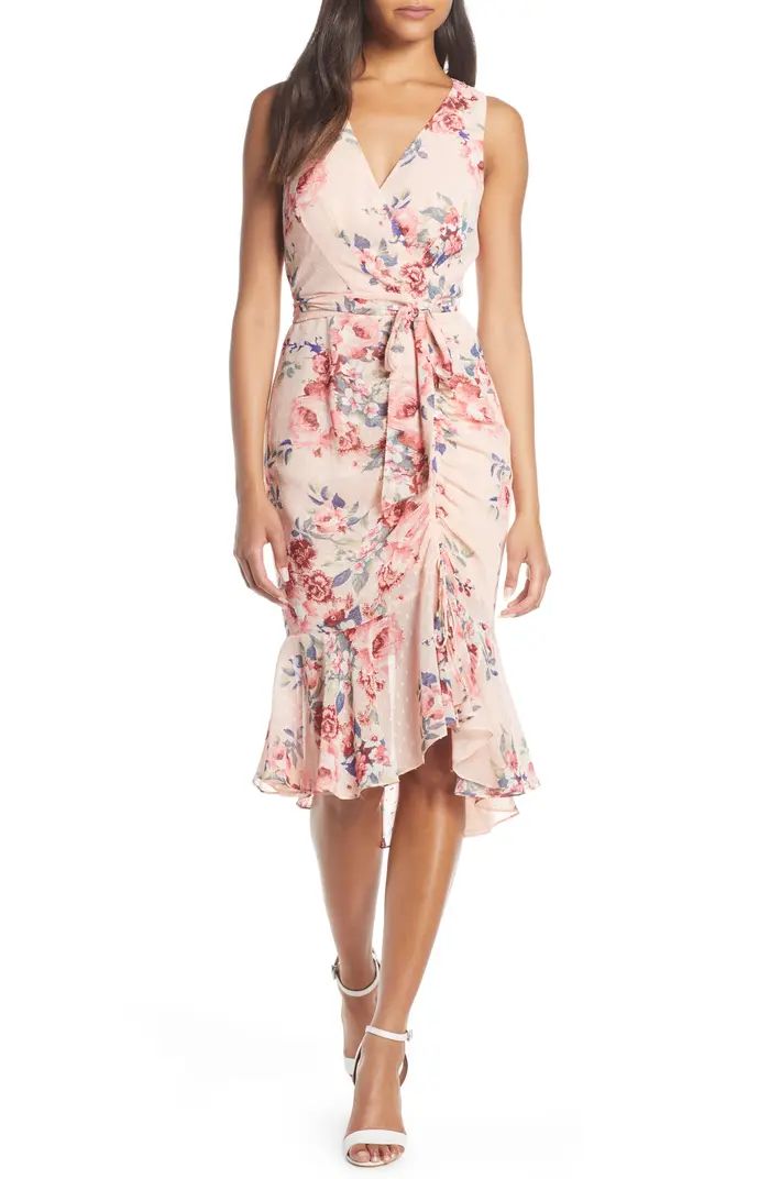 Floral Ruched Chiffon Faux Wrap Dress | Nordstrom