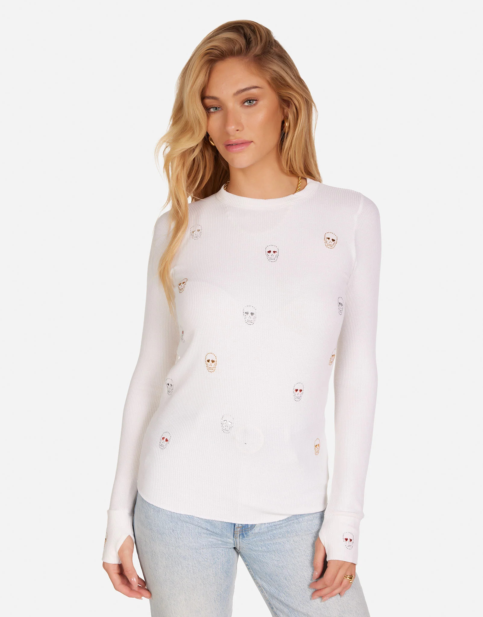 Stud Heart Eye Skulls L/S Thermal in Milk | McKinley by Lauren Moshi | Lauren Moshi