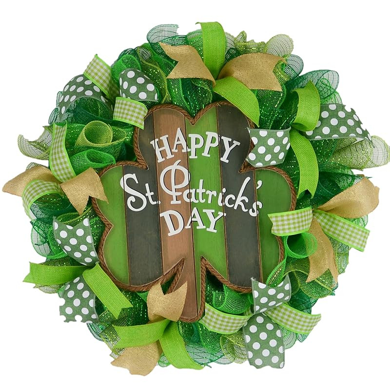 St Patricks Wreath | Clover Wreath | Welcome Day Mesh Door Wreath | Sage Green White Burlap | Amazon (US)