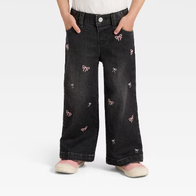 Toddler Girls' Embroidered Wide Leg Denim Pants - Cat & Jack™ Black | Target
