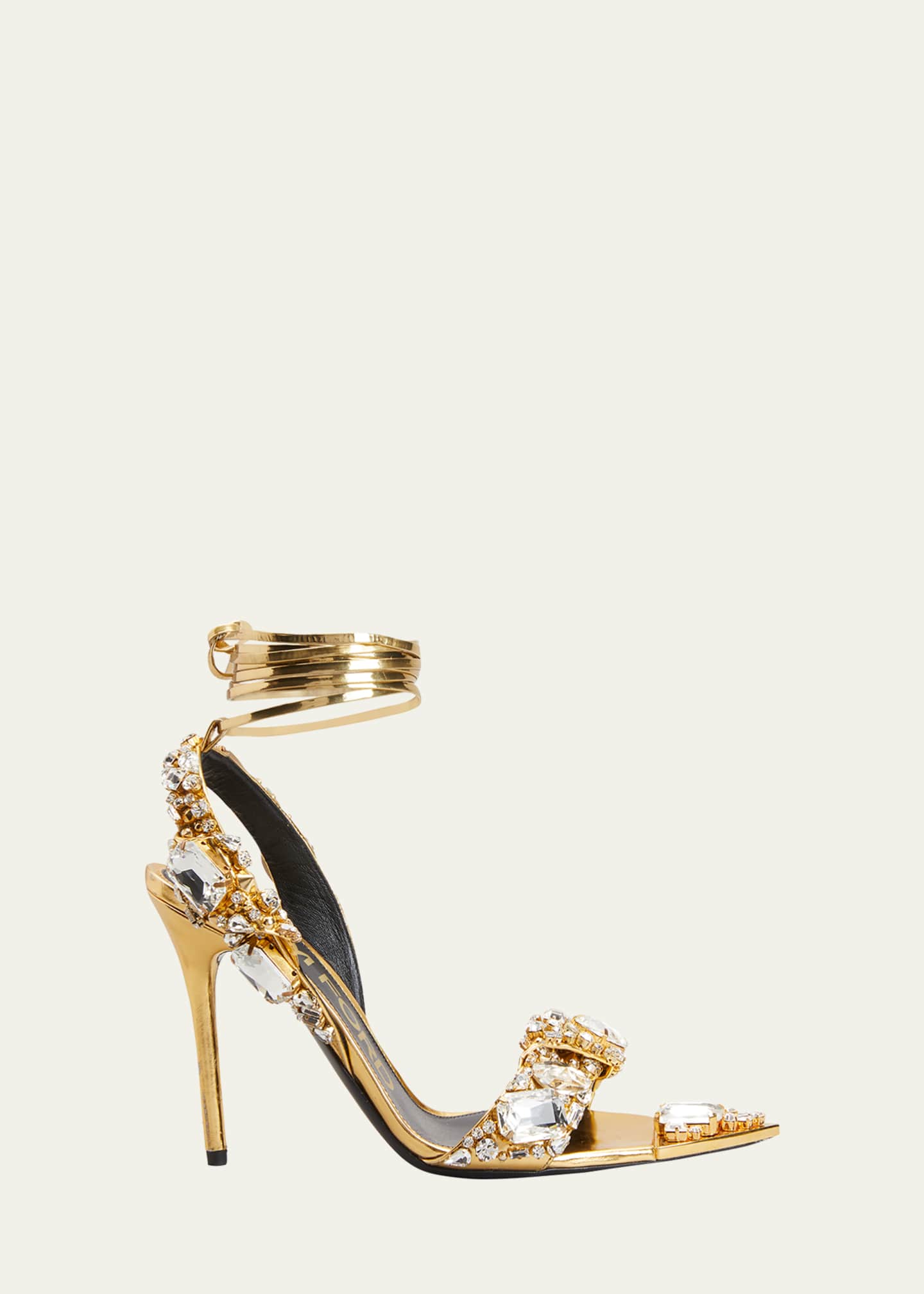 TOM FORD Metallic Crystal Ankle-Tie Sandals | Bergdorf Goodman