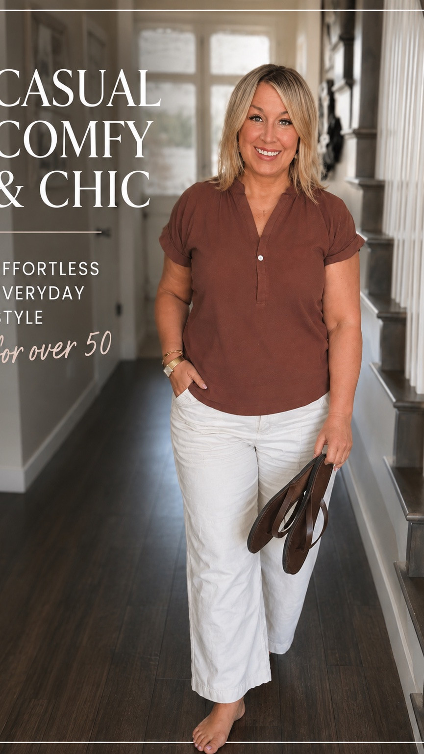 If you’re looking for an outfit that feels effortless, polished, and comfortable—you’ve found it. 🤎
This rust brown blouse paired with cream wide-leg pants is one of those combinations that never goes out of style. It’s breathable, flattering on a midsize figure, and easy to dress up with sandals or keep casual with sneakers.
One thing I’ve learned over 50? Choosing natural fabrics whenever possible makes a huge difference in both comfort and how an outfit drapes. This look is one I’ll be reaching for again and again.
Would you wear this outfit? Let me know in the comments! 🤍
midsize fashion, women over 50 fashion, over 50 style, casual chic outfit, flattering outfits for midsize women, everyday outfit ideas, rust brown blouse, cream wide leg pants, cotton summer outfit, linen blend outfit, comfortable fashion, elevated casual style, timeless wardrobe, effortless style, wearable fashion, classic neutral outfit, affordable fashion finds, midlife fashion, outfit inspiration, AnyasLooks