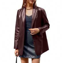 BZB Women Faux Leather Blazer Jackets Long Sleeve Button Down Oversized Vintage Lapel Jacket | SHEIN