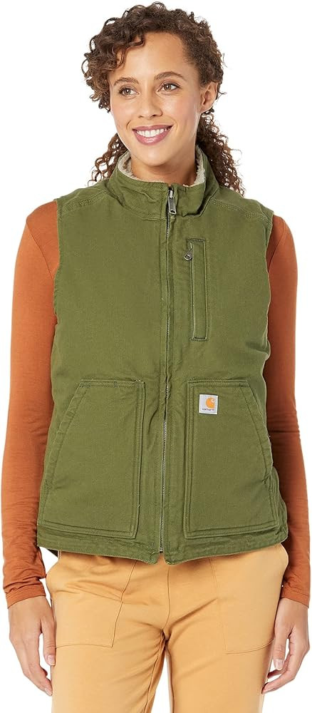 Carhartt Women's Relaxed Fit Washed Duck Sherpa-Lined Mock-Neck Vest | Amazon (US)