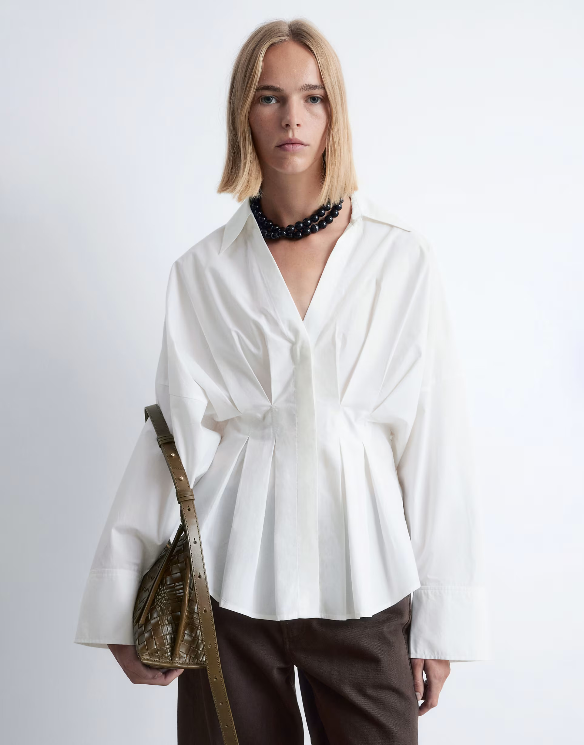 & Other Stories shirt with cinch waist and volume sleeves in white | ASOS (Global)