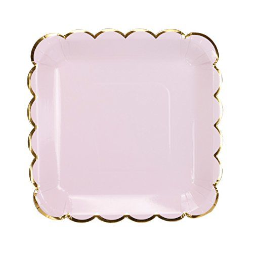 Geeklife Gold Paper Party Plates , Metallic Gold Border 9 inch Paper Dessert Plates , Pink Cute Deco | Amazon (US)