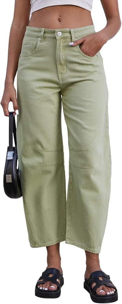 Mid Rise Barrel Jeans for Women Wide Leg Mid Waist Cropped Denim Pants Y2k Baggy Boyfriend Jeans ... | Amazon (US)