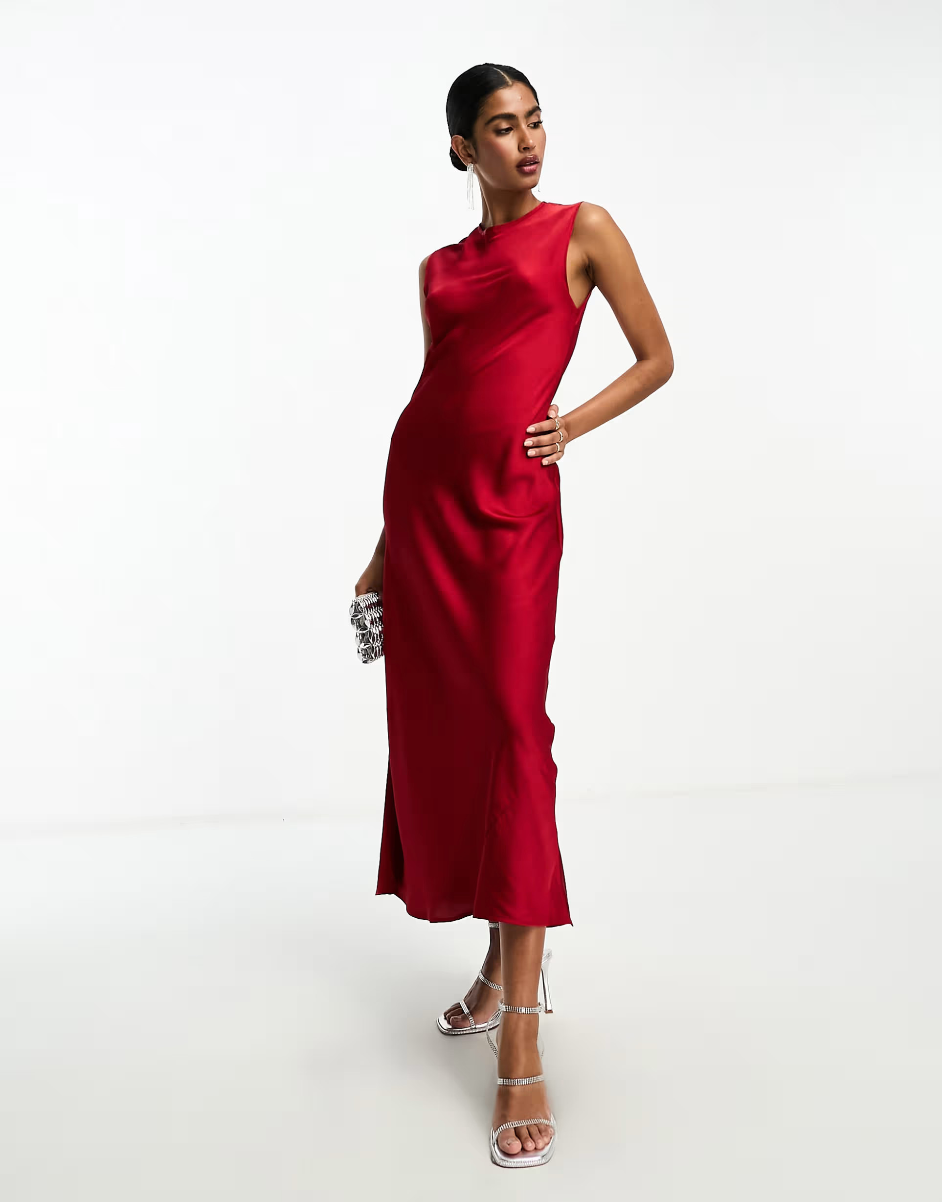 ASOS DESIGN - Vestito midi in raso rosso | ASOS (Global)