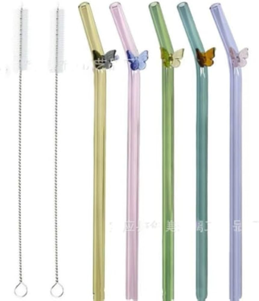 Colorful Glass Straws Shatter-Resistant And Reusable Glass Straws Stained Butterfly Straws Milk T... | Amazon (US)