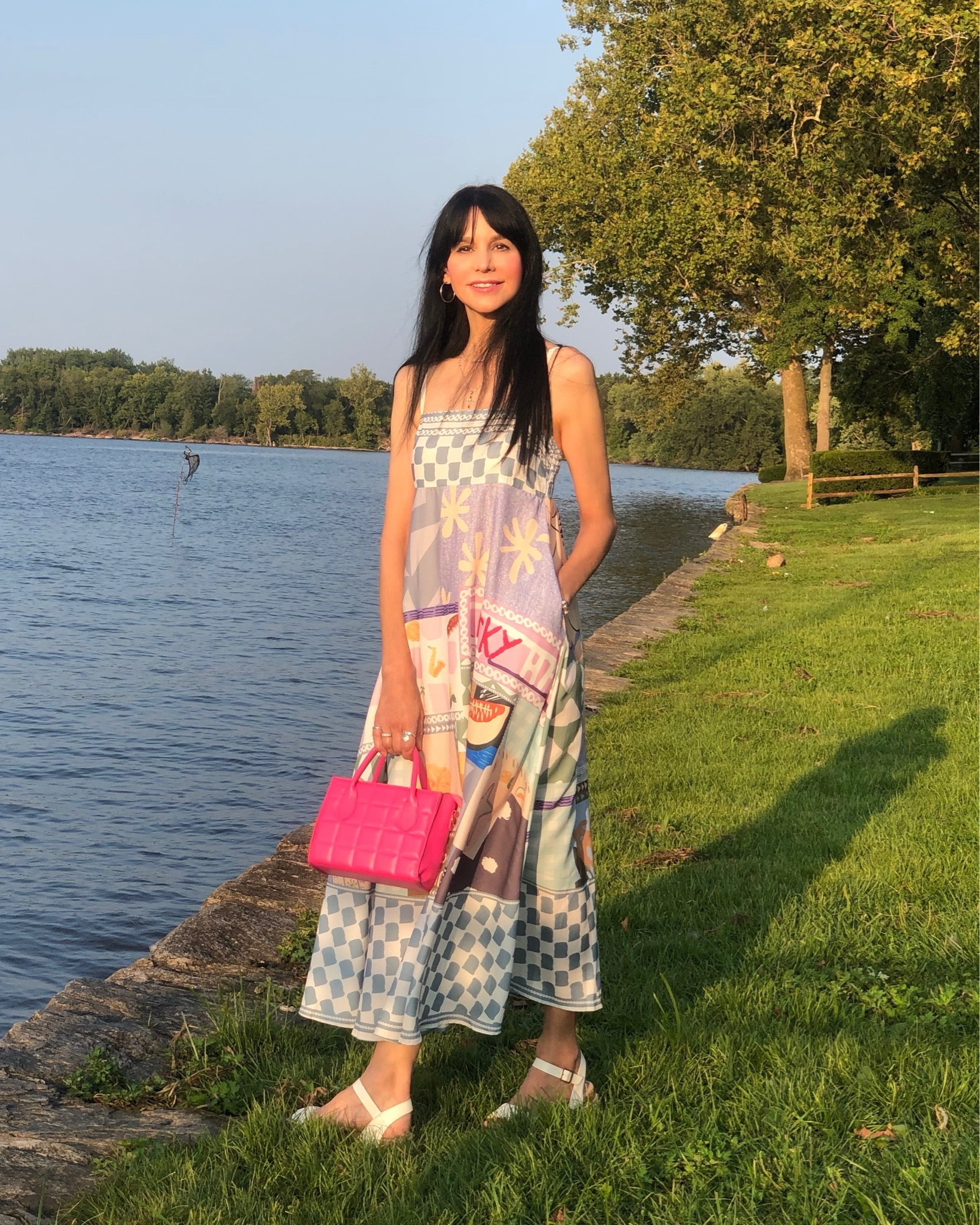 September is here and the days of carefree summer dresses will soon be coming to a close! Cherishing these warm, beautiful days before they fly by!
If you are planning a vacation in a warm location once the cold sets in, this dress is the perfect take along! I absolutely love the colors, adorable mixed print, style and fit—and oh yes, the pockets! Different brands feature this print and style in all different materials. I chose this particular brand for the linen/polyester blend and am so happy that I did. The fabric falls beautifully, is lightweight, and is of excellent quality!