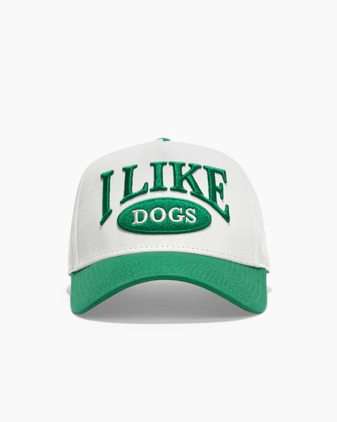 I like dogs | 5-Panel Arc Hat | Cream and Green | Diogie