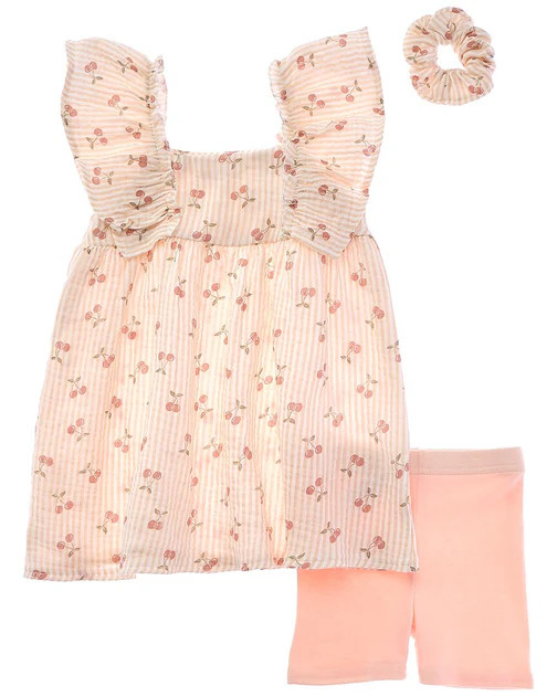 Emily & Oliver 3pc Gauze Dress, Short & Scrunchie Set | Shop Simon