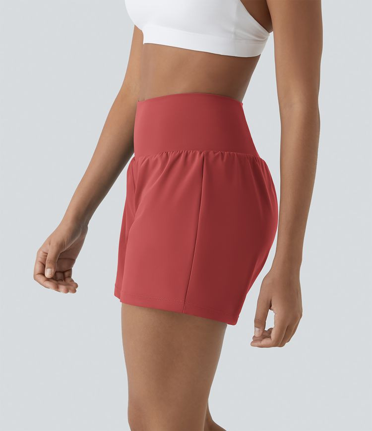 Women’s Super High Waisted Back Pocket & Side Hidden Pocket 2-in-1 Yoga Shorts 5''-Longer Lengt... | HALARA