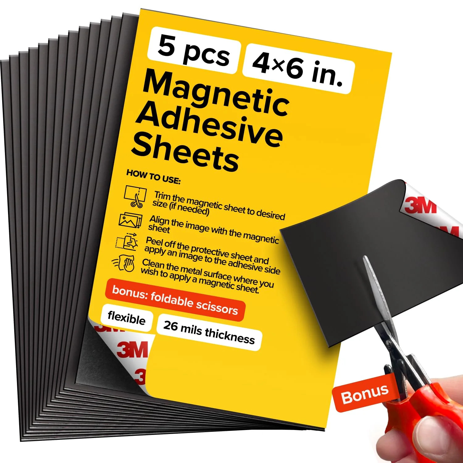 Magnetic Sheets with Adhesive Backing - Each 4 x 6 - Flexible Magnetic Paper with Strong Self Adh... | Walmart (US)