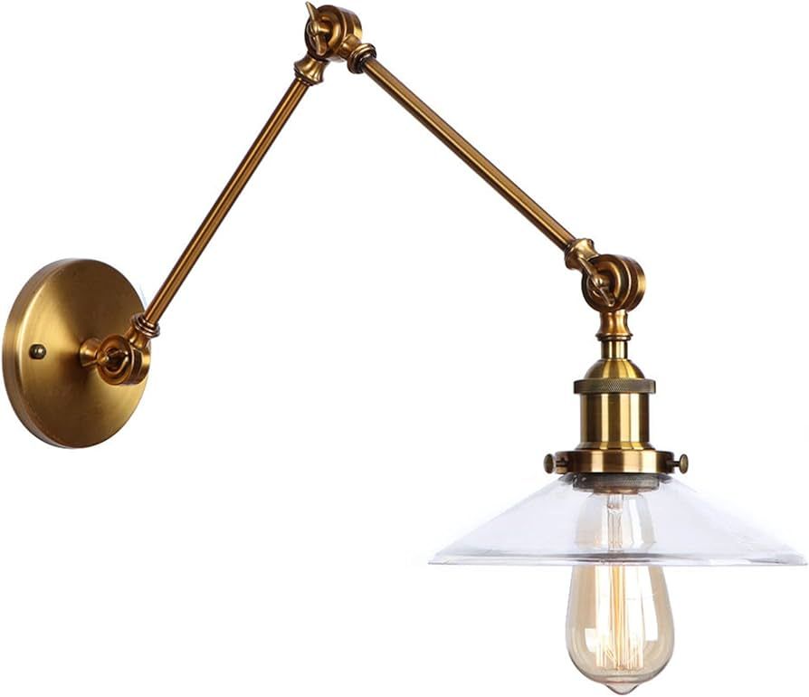 Wall Lamps, Angle Adjustable Swing Arm Metal Wall Mounted Lighting for Bedroom Bathroom, Clear Gl... | Amazon (US)