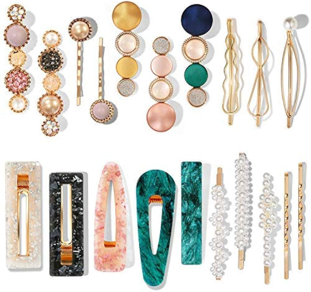 Mehayi 20 PCS Macaron Pearl Acrylic Resin Fashion Hair Clips Set, Cute Hair Barrettes Bobby Pins,... | Amazon (US)