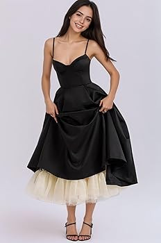 Midi Corset Dress for Women A Line Spaghetti Strap Prom Dresses Elegant Satin Vintage Formal Part... | Amazon (US)