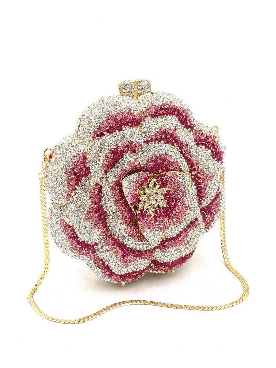 Mini Elegant Clutch Bags Rhinestone Flower Design Evening Purses For Party&Prom,Luxury Metal Crys... | SHEIN