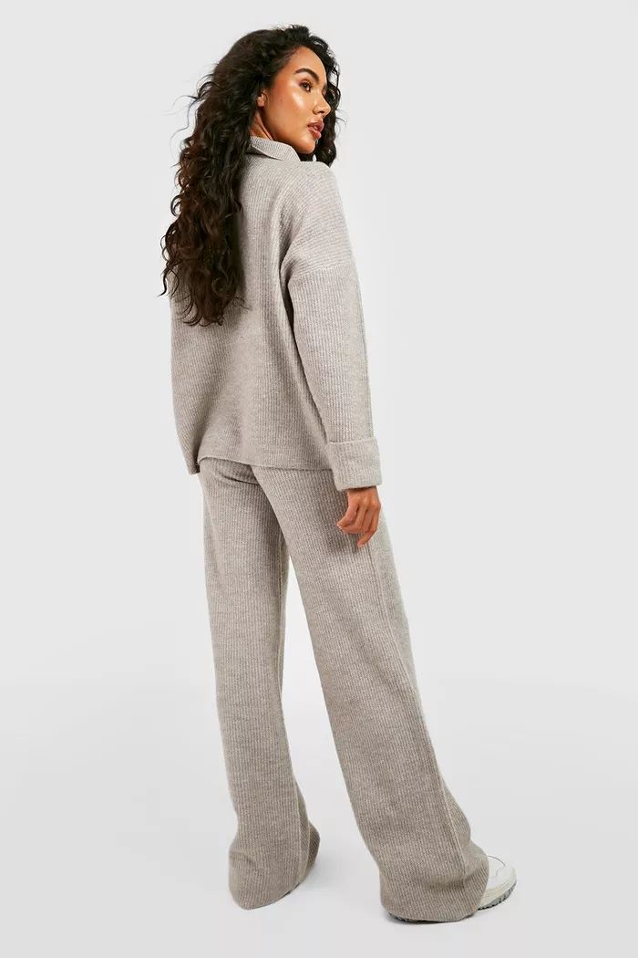Funnel Neck And Wide Leg Pants Knitted Set | boohoo (US & Canada)