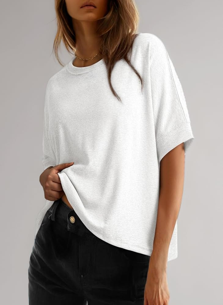 Dokotoo Womens Summer Tops Casual Oversized Women's T-Shirts Short Sleeve Crewneck Ladies Tee Shi... | Amazon (UK)