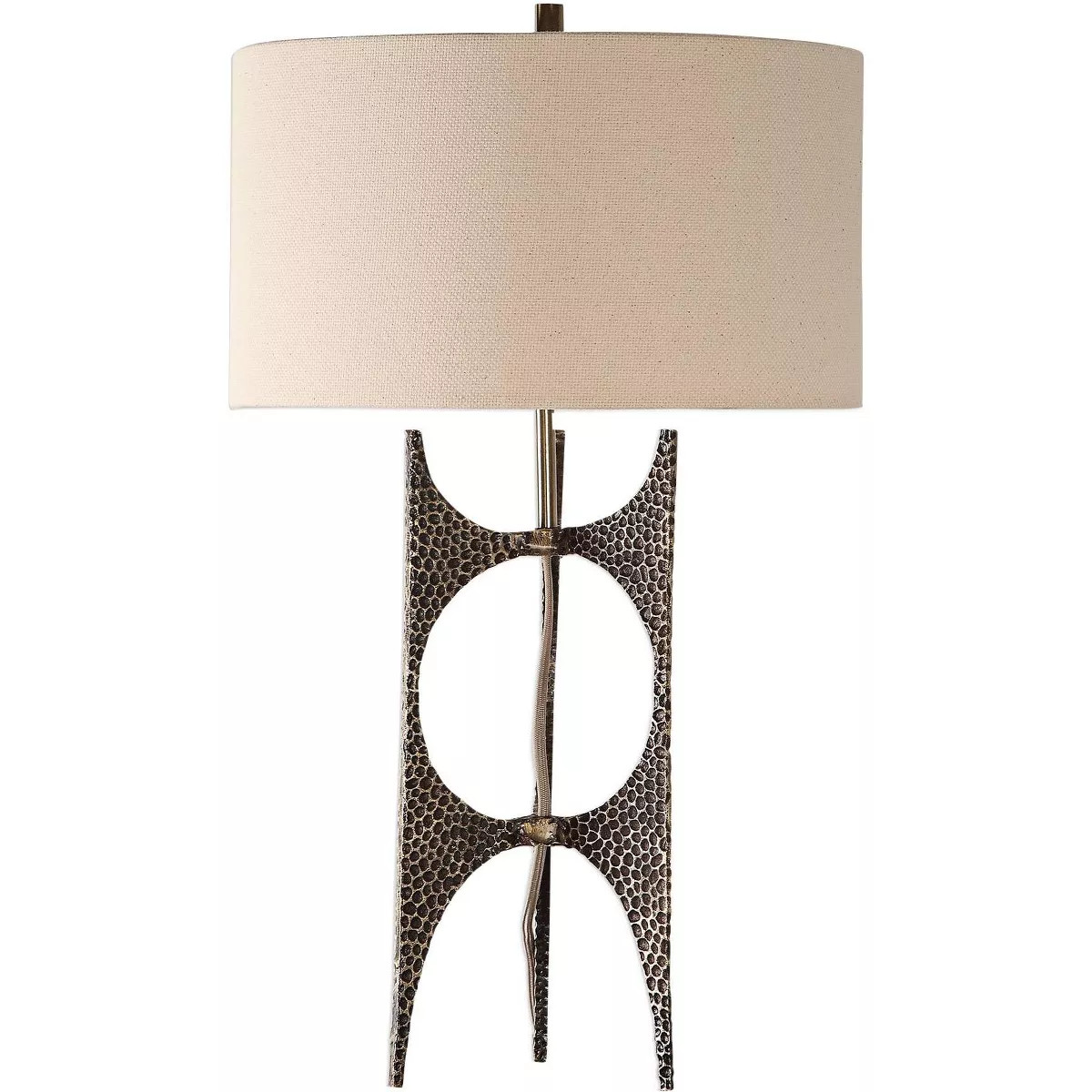 Uttermost Industrial Table Lamp 26 3/4" High Antique Golden Bronze White Linen Fabric Drum Shade ... | Target