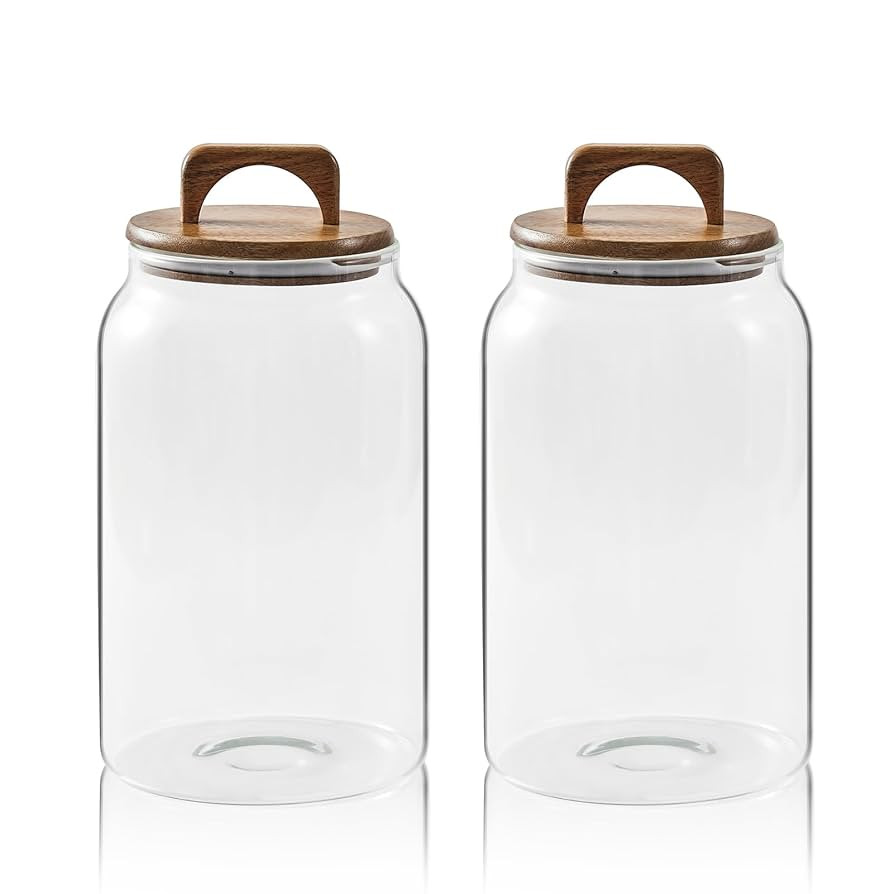 Sweejar Large Glass Candy Jars with Wooden Lids, 1 Gallon Glass Jar with Lid, Sugar/Flour Storage... | Amazon (US)