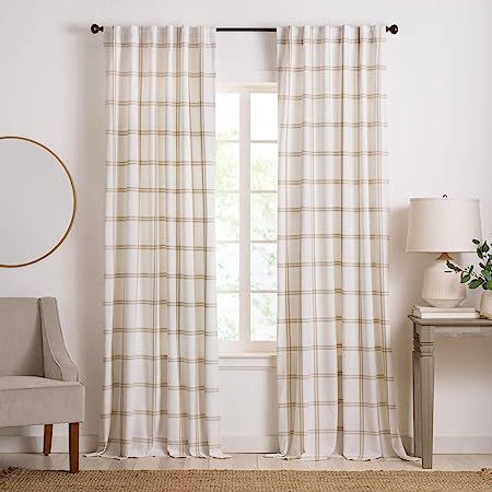 Amazon.com: Elrene Home Fashions Brighton Windowpane Plaid Blackout Window Curtain, Living Room a... | Amazon (US)