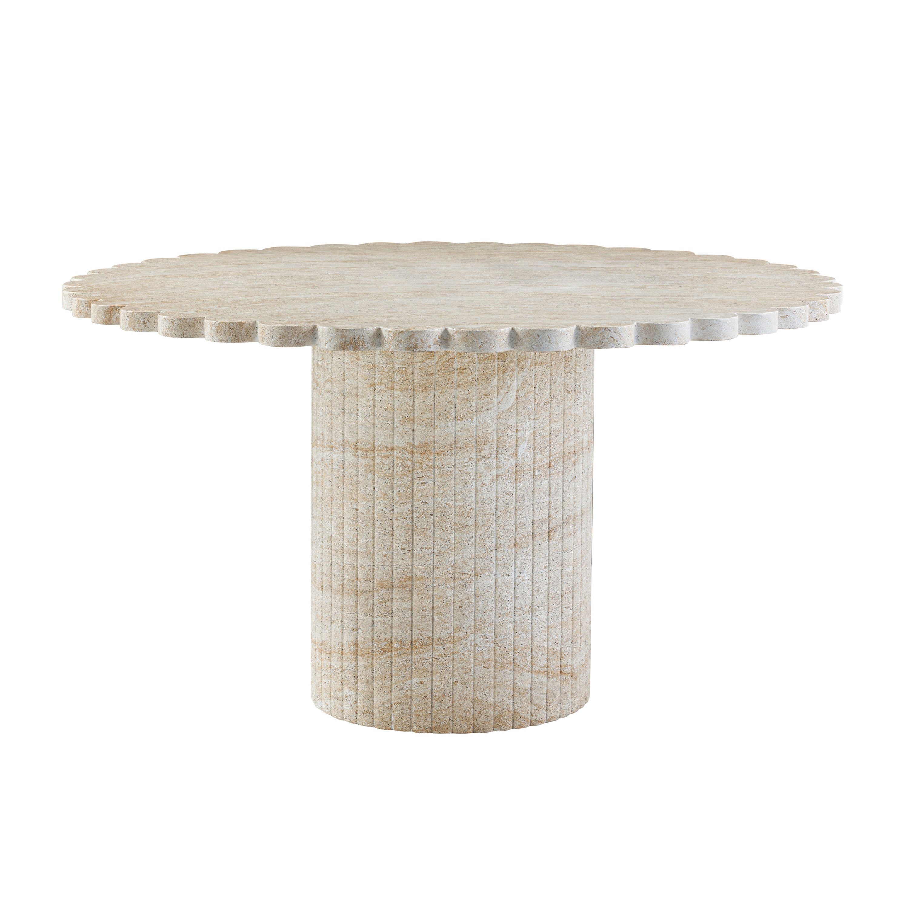 Oliwia Round Faux Travertine Scalloped Outdoor Dining Table | World Market