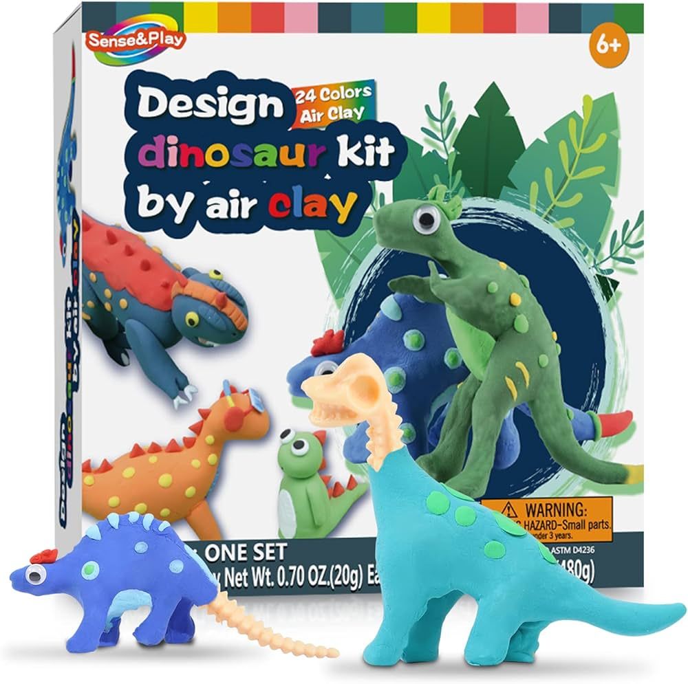 24Pcs Colorful Air Dry Clay for Kids Kit with 6 Dinosaur Model Ultra-Light and Soft Modeling Clay... | Amazon (US)
