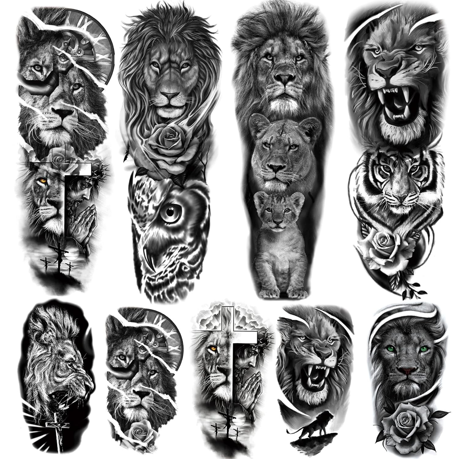 Lion Tattoo Stickers, 4-Sheet Full Sleeve Tattoo Big Tattoos Temporary, 5-Sheet Half Full Arm Tem... | Amazon (US)