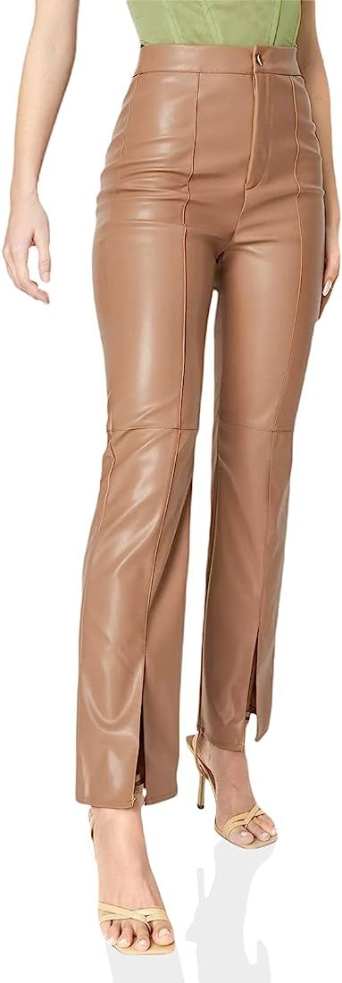 Biivrii Women Faux Leather Leggings Pants High Waist Straight Wide Leg PU Pleather Casual Solid Trou | Amazon (US)