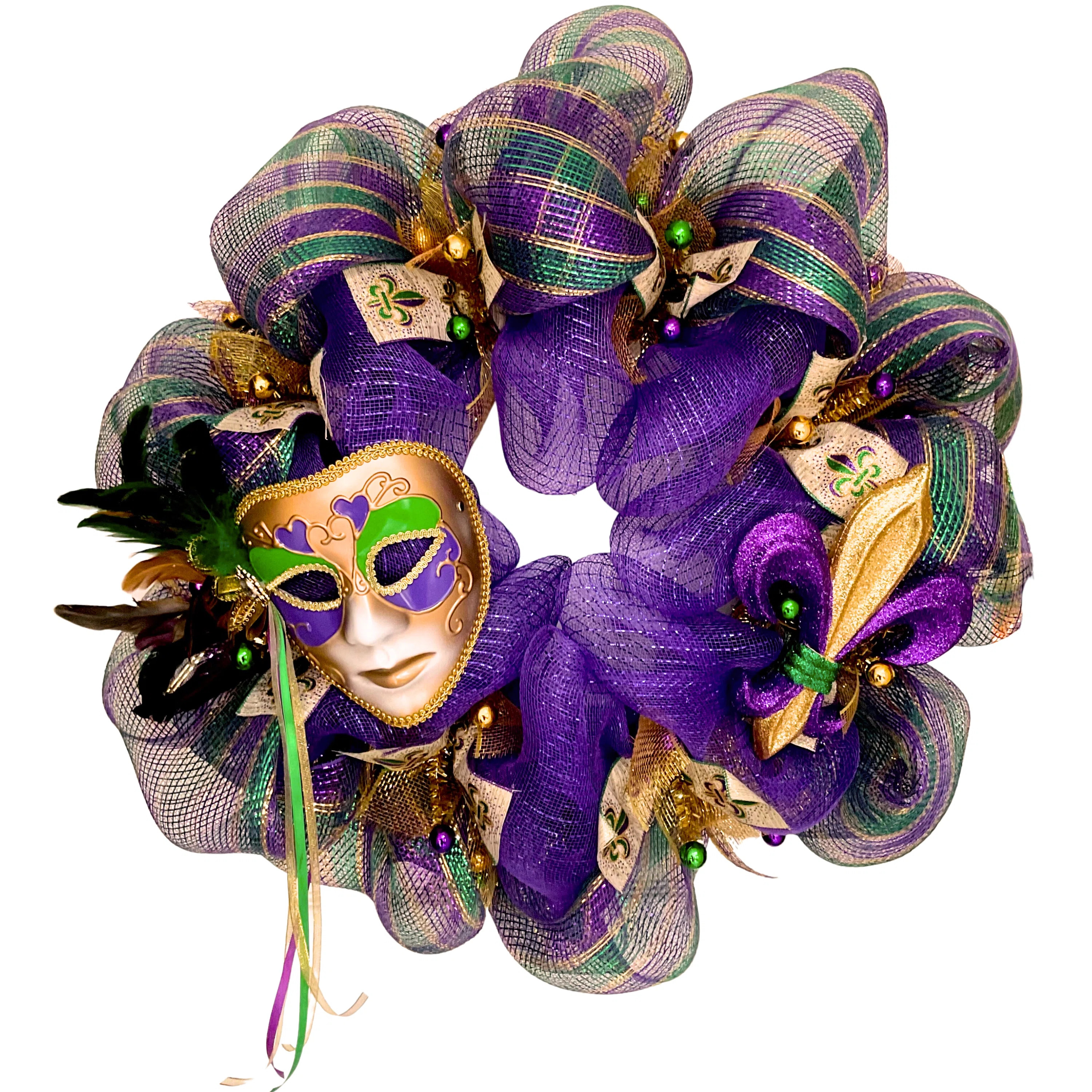 Mardi Gras Mask Wreath With Fleur De Lis 28 Inches | Wayfair North America