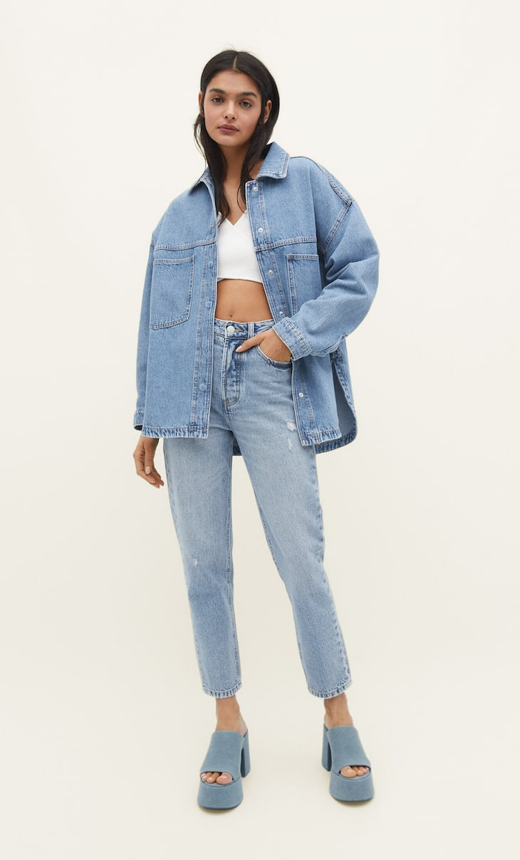 Oversize-Jeans-Hemdjacke - Mode für Damen | Stradivarius Deutschland | Stradivarius DE