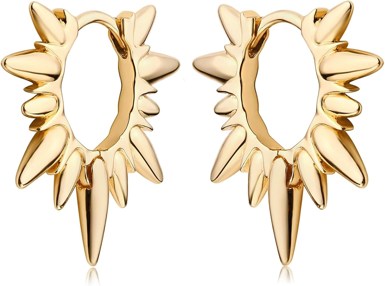 MEVECCO Dainty Gold Hoop Earrings for Women 18K Gold Plated Spike Huggie Hoop Earrings Geometry H... | Amazon (US)