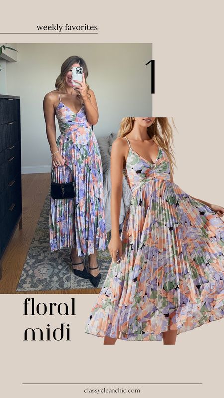 Your weekly favorites! Floral midi wedding guest dress in my usual small/2
Dibs code: emerson (good life gold & strawberry summer)

#LTKSeasonal #LTKParties #LTKWedding