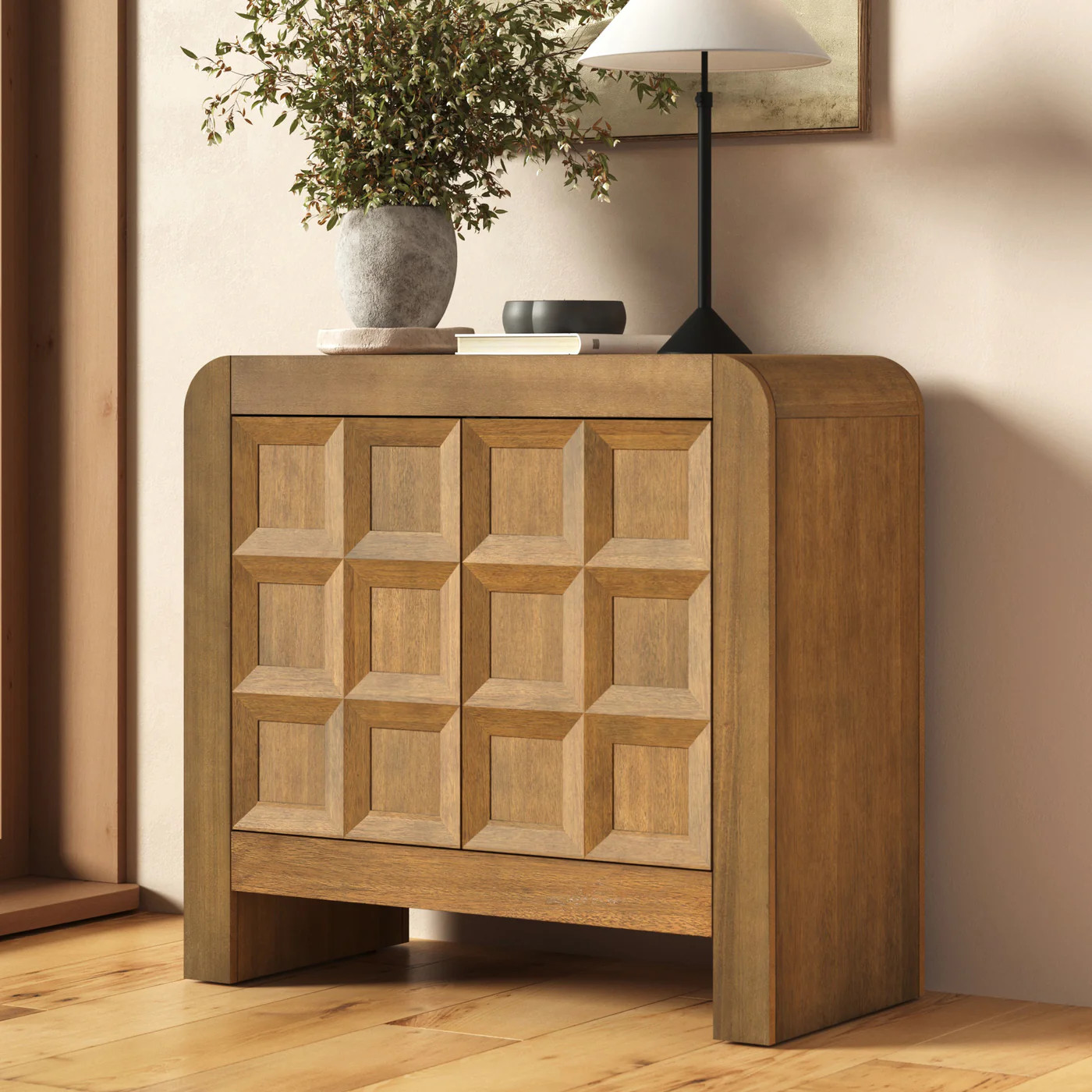Mid Century Modern Wood Storage Cabinet Light Brown | Nathan James