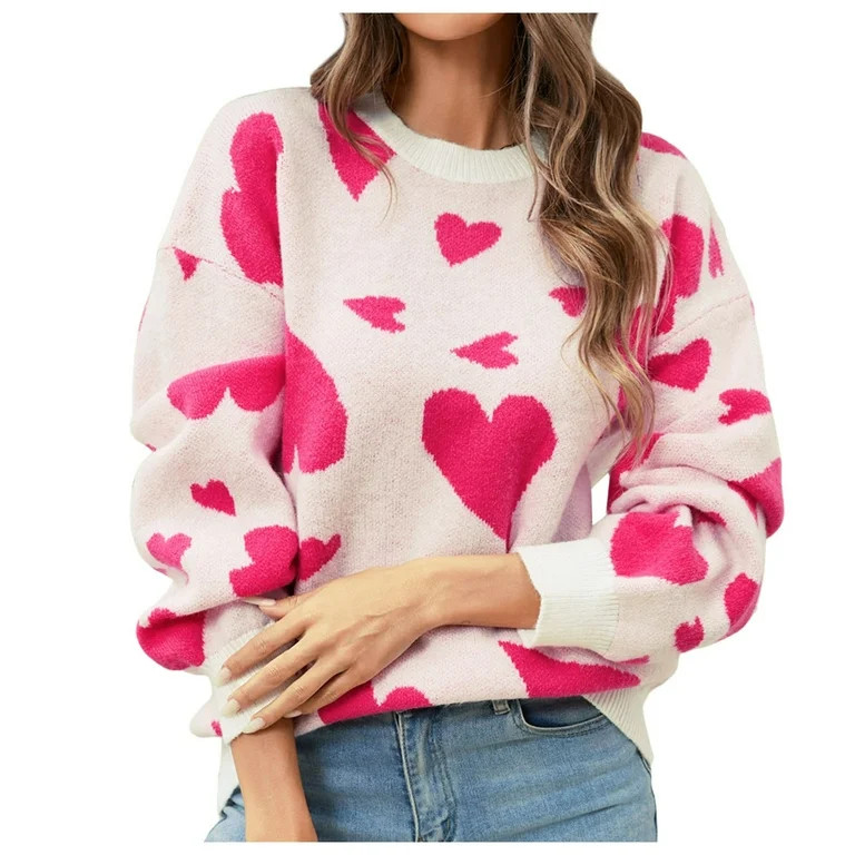 Daznico Womens Sweater,Women's Cute Heart Pullover Sweaters Long Sleeve Crew Neck Pullovers Casua... | Walmart (US)