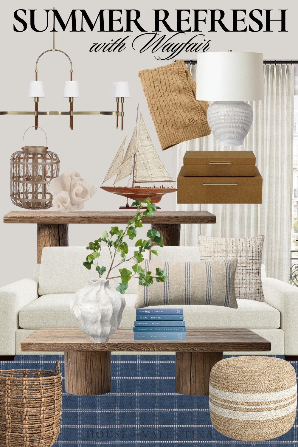 Guys, summer is calling and this refresh is everything! We’re leaning into rich denim blues, woven textures, and weathered wood paired with crisp whites and the prettiest coastal touches—hello, model sailboat and coral! Add in a sculptural vase, striped pillows, brass-trimmed chandelier, and a stack of beachy reads, and you’ve got a space that feels collected, cozy, and perfectly summer! 

Wayfair's Way Day sale is happening right now with sales up to 80% off and free shipping. Sale runs from April 25-27

@wayfair, #Ad, #WayfairPartner, #Wayfair, and #WayDay