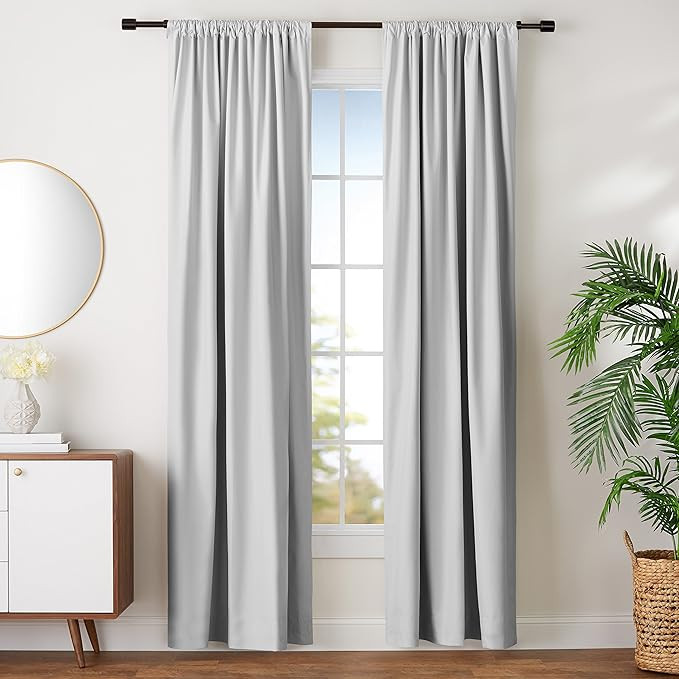 Amazon Basics Room Darkening Blackout Window Curtain with Tie Back, 52 x 96 Inches, Light Gray - ... | Amazon (US)